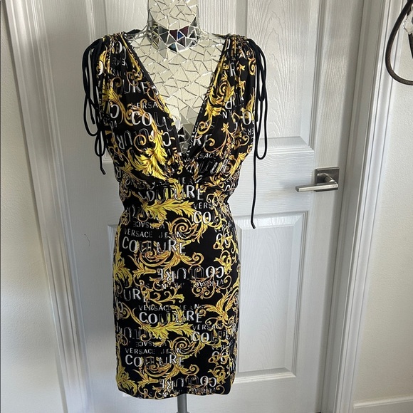 VERSACE Black and Gold Mini Dress - Picture 2 of 13